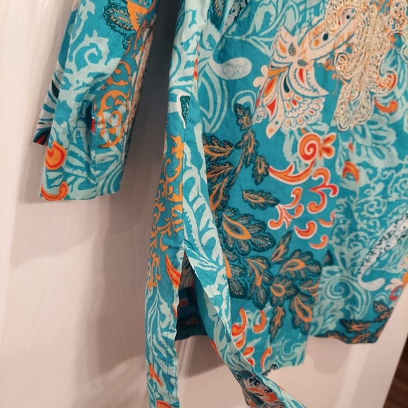 Charter Club Women's V-Neck Lace embroidered green cotton Tunic Top shirt MP - Picture 6 of 6